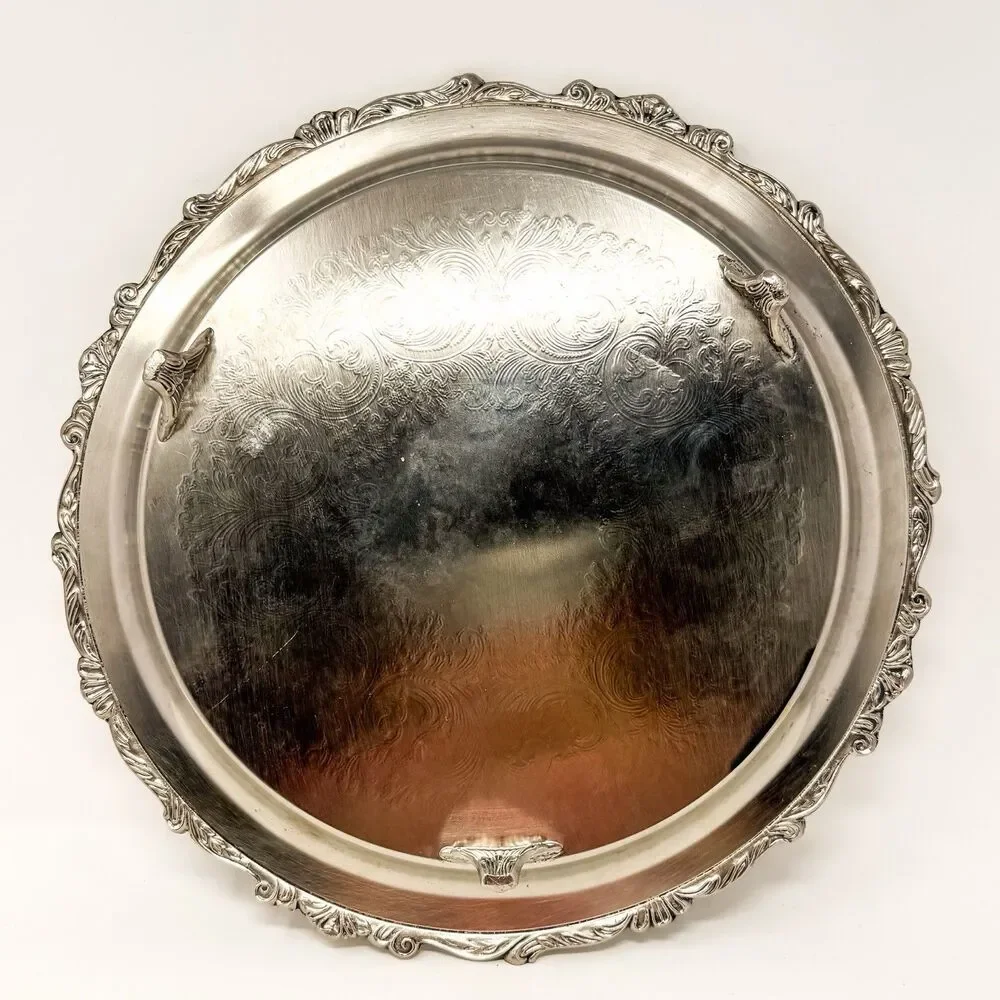 Vintage Sheridan Taunton Silverplate Footed Serving Tray Ornate Baroque 16.5”